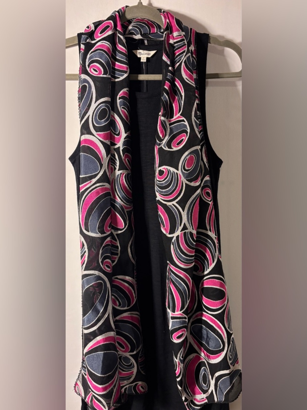 Vintage Kabbaj Morocco Oversized Wrap Scarf 68x24 Mod Geometric Magenta Grey